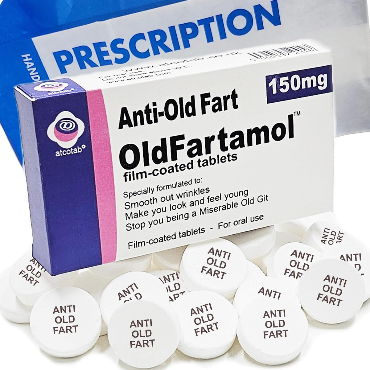 Anti Old Fart Sweets Joke Prank Pill Tablet Box - Xmas Gift Ideal Present for Him Husband Boyfriend Dad Men Uncle Funny Valentines Christmas 40th 50th 60th Secret Santa Birthday Aprils Fools